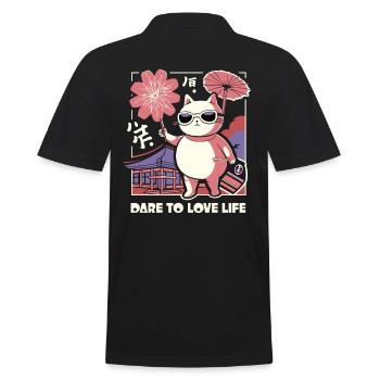 Liebe das Leben wie eine japanische Katze - Männer Poloshirt - Schwarz - Hinten - Kai (181cm)