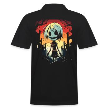 Fille zombie d’anime japonais la nuit - Polo Homme - noir - Dos - Kai (181cm)