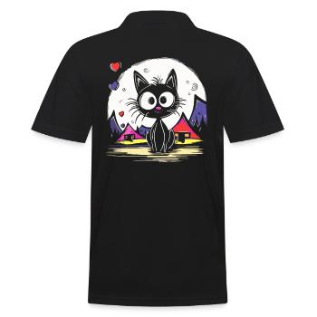 Katzen Urlaub beim Camping - Männer Poloshirt - Schwarz - Hinten - Kai (181cm)
