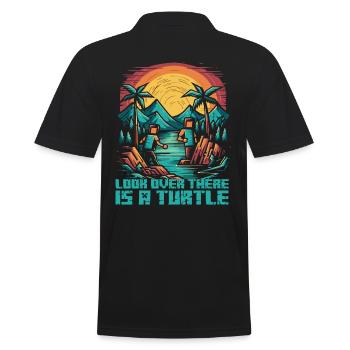 NaturErlebnis: Schau mal, da ist eine Schildkröte! - Männer Poloshirt - Schwarz - Hinten - Kai (181cm)