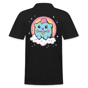 Niedliches Ding mit Regenbogen - Männer Poloshirt - Schwarz - Hinten - Kai (181cm)