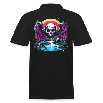 Der Totenkopf Geier besucht das ländliche Camping - Männer Poloshirt - Schwarz - Hinten - Kai (181cm)