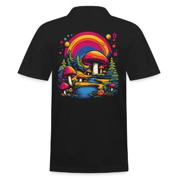 Rainbow nature mushrooms in mushroom wonderland forest - Men's Polo Shirt - black - Back - Kai (181cm)