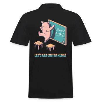 School sucks, get out of here, happy pig - Men's Polo Shirt - black - Back - Kai (181cm)
