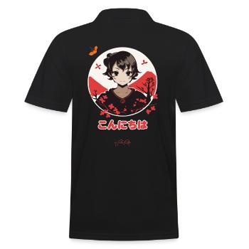 こんにちは Konnichiwa Hallo Japan - Männer Poloshirt - Schwarz - Hinten - Kai (181cm)
