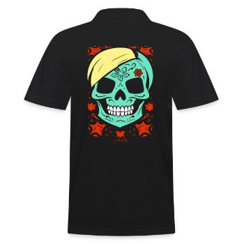 Flower skull is so cute, zombie skull - Men's Polo Shirt - black - Back - Kai (181cm)