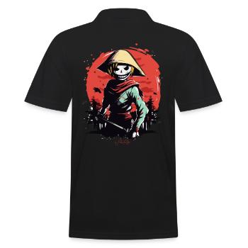 Schlanker Reisbauer Zombie Samurai - Männer Poloshirt - Schwarz - Hinten - Kai (181cm)