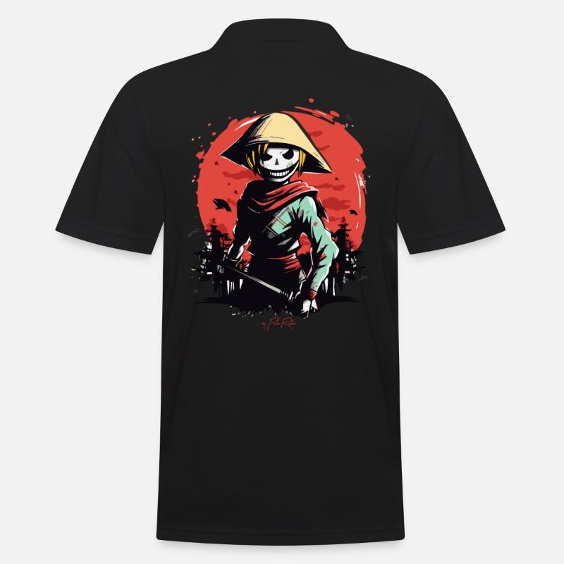 Schlanker Reisbauer Zombie Samurai - Männer Poloshirt - Schwarz