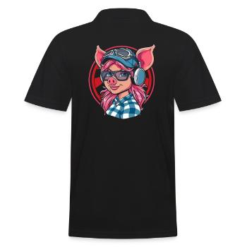 Cute Adorable Anime Pig Girl - Men's Polo Shirt - black - Back - Kai (181cm)