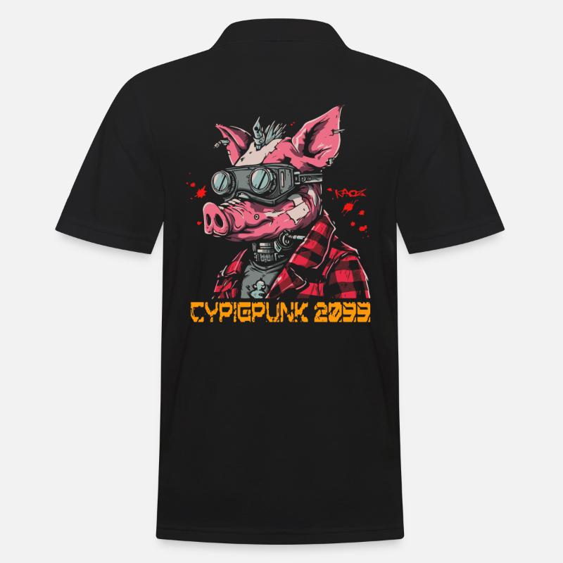 Cyber Cochon Punk - Polo Homme - noir