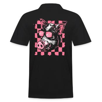 Cool Checkered Flag Pig - Men's Polo Shirt - black - Back - Kai (181cm)
