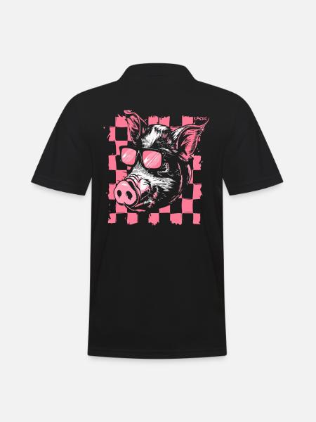Cool Checkered Flag Pig - Men's Polo Shirt - black