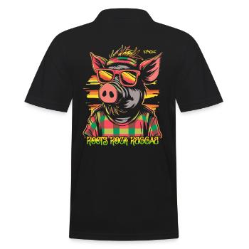 ROOTS ROCK REGGAE Cooles Schwein - Männer Poloshirt - Schwarz - Hinten - Kai (181cm)