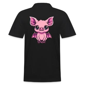 Niedlicher Fledermaus-Schwein-Gargoyle - Männer Poloshirt - Schwarz - Hinten - Kai (181cm)