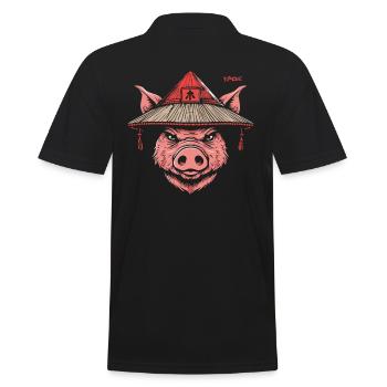 Asiatischer Bauer, ein Schwein - Männer Poloshirt - Schwarz - Hinten - Kai (181cm)