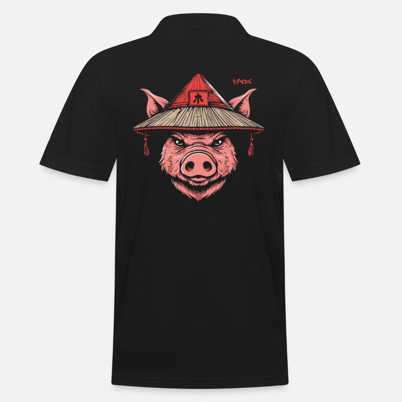 Asiatischer Bauer, ein Schwein - Männer Poloshirt - Schwarz