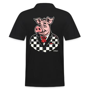 Checker, ein pummeliges Schwein im Stil der 50er - Männer Poloshirt - Schwarz - Hinten - Kai (181cm)