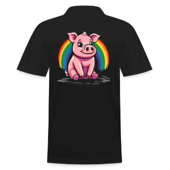Niedliches Regenbogen Schwein - Männer Poloshirt - Schwarz - Hinten - Kai (181cm)