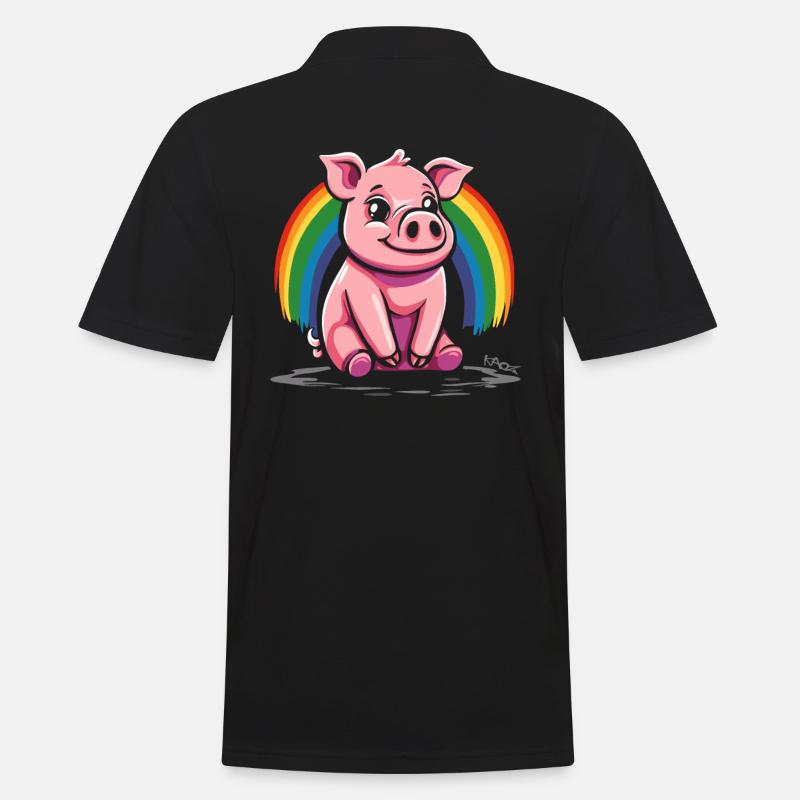 Niedliches Regenbogen Schwein - Männer Poloshirt - Schwarz