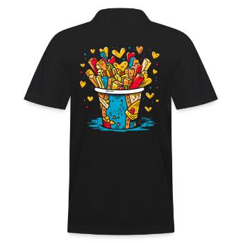 Eimer voller Herzen und Süßigkeiten - Männer Poloshirt - Schwarz - Hinten - Kai (181cm)