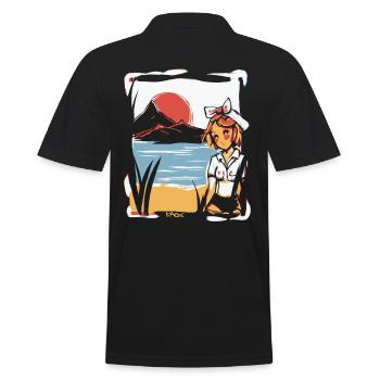 Sous le soleil rouge japonais : nature anime girls - Polo Homme - noir - Dos - Kai (181cm)