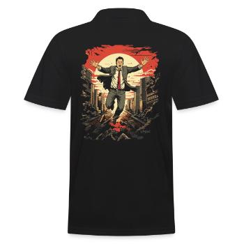 Ein verrückter Riese japanischer Geschäftsmann - Männer Poloshirt - Schwarz - Hinten - Kai (181cm)