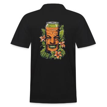 Lächelnder Tiki im Dschungel: Soda Dose - Männer Poloshirt - Schwarz - Hinten - Kai (181cm)
