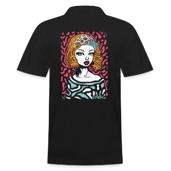 Dessin animé d’art moderne : Portrait cool d’une femme - Polo Homme - noir - Dos - Kai (181cm)