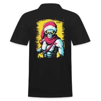 Fitte Muskeln: Totenkopf Skelett Santa - Männer Poloshirt - Schwarz - Hinten - Kai (181cm)