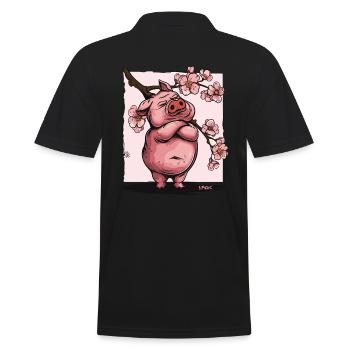 Offended Japanese Sakura Flowers Pig - Men's Polo Shirt - black - Back - Kai (181cm)
