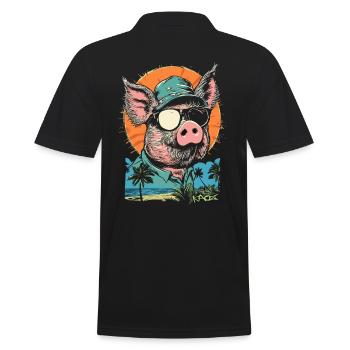 Cochon de vacances d'été plage palmiers - Polo Homme - noir - Dos - Kai (181cm)