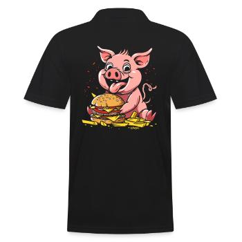 Fast Food Pommes Fritten Burger Schwein - Männer Poloshirt - Schwarz - Hinten - Kai (181cm)