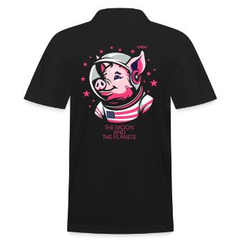 Ein Retro-Cartoon-Astronaut Schwein - Männer Poloshirt - Schwarz - Hinten - Kai (181cm)