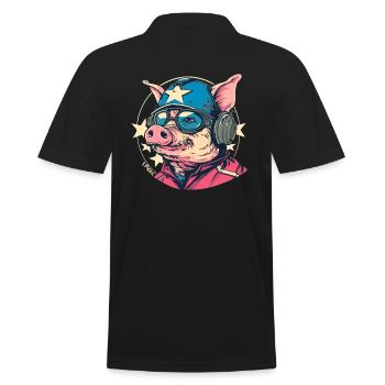 Cochon de dessin animé pilote cool et résistant - Polo Homme - noir - Dos - Kai (181cm)