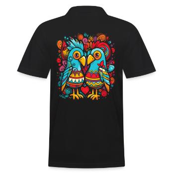 Two Lovers: Candy-Colored Birds with Heart - Men's Polo Shirt - black - Back - Kai (181cm)