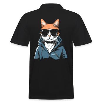 Super cool hoodie and cat sunglasses - Men's Polo Shirt - black - Back - Kai (181cm)