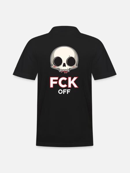 Fck Off, Chibi Cartoon Skull - Men's Polo Shirt - black