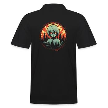 Cartoon Grüner Anime Junge - Männer Poloshirt - Schwarz - Hinten - Kai (181cm)