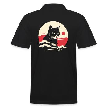 black cat under the japanese red sun - Men's Polo Shirt - black - Back - Kai (181cm)