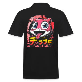 Graffiti Japanische niedliche freche Anime Katze - Männer Poloshirt - Schwarz - Hinten - Kai (181cm)