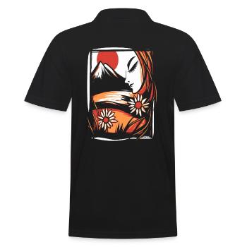 A beautiful woman enjoys the beauty of nature - Men's Polo Shirt - black - Back - Kai (181cm)