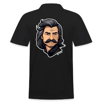 Zurück in die 80er: Attraktiver Schnurrbart Mann - Männer Poloshirt - Schwarz - Hinten - Kai (181cm)