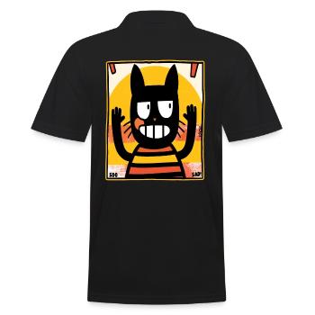 Witzige, sarkastische "So traurig" Retro Katze - Männer Poloshirt - Schwarz - Hinten - Kai (181cm)