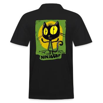 Cool Cartoon Ninja Cat Hoodie - Men's Polo Shirt - black - Back - Kai (181cm)