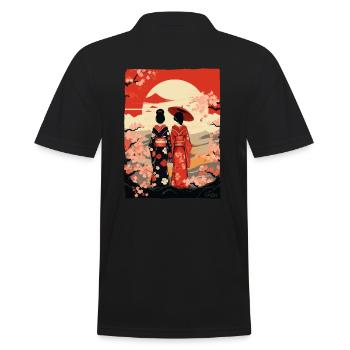 Japanese nature and geishas in kimono - Men's Polo Shirt - black - Back - Kai (181cm)