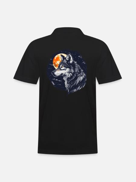 Wolf and full moon - Men's Polo Shirt - black