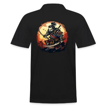 Lustiger und cooler japanischer Samurai - Männer Poloshirt - Schwarz - Hinten - Kai (181cm)