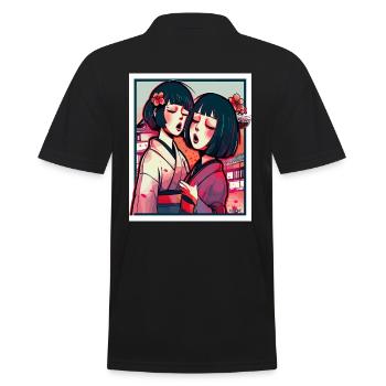 Deux filles animées japonaises en kimono - Polo Homme - noir - Dos - Kai (181cm)
