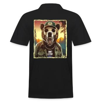 Mountain Ranger Bear, ne laisse pas traîner les ordures - Polo Homme - noir - Dos - Kai (181cm)