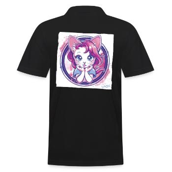 Comic Anime Cat Looking At You - Men's Polo Shirt - black - Back - Kai (181cm)